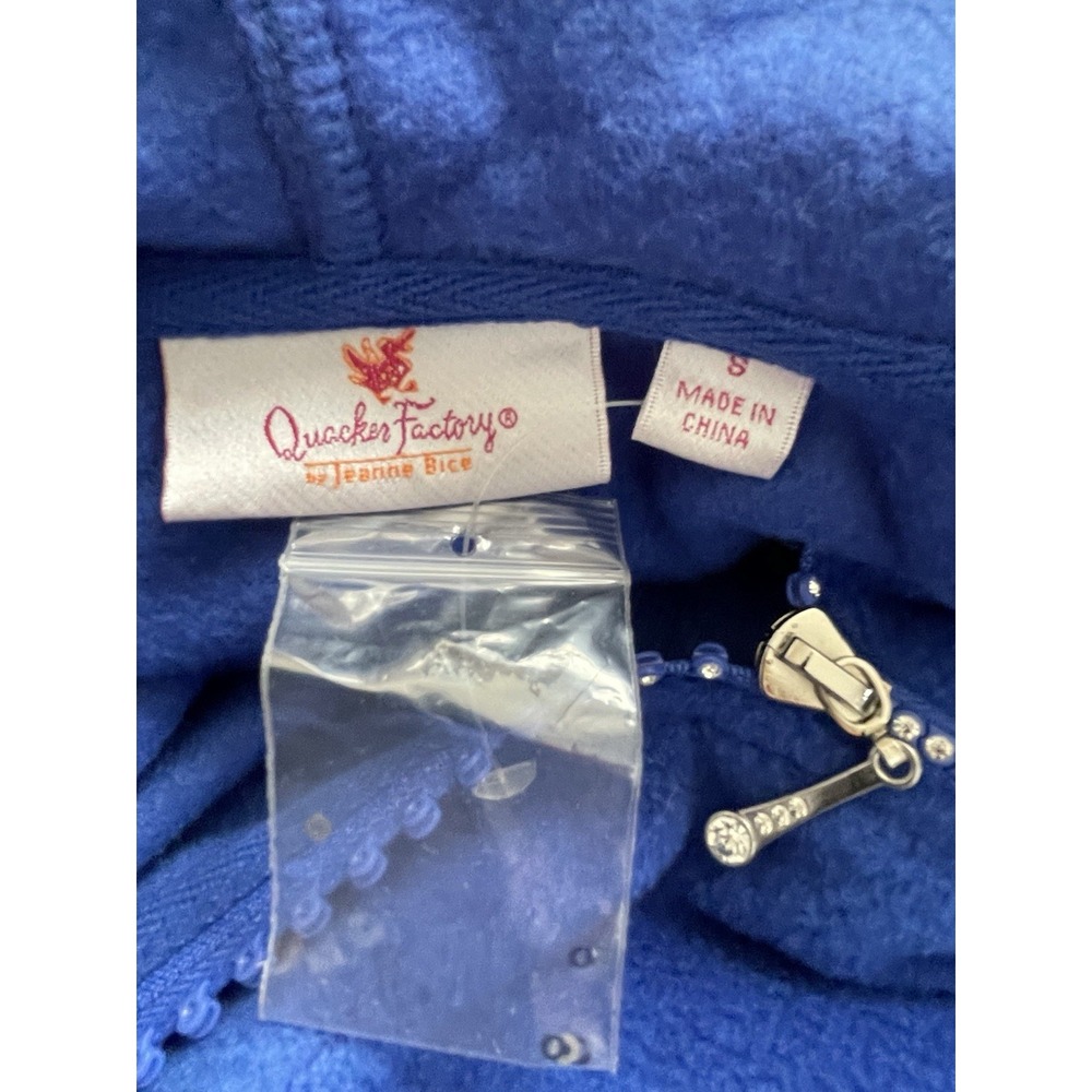 NWT Quacker Factory Blue Fleece Jacket Women's Size S Rhinestone Zipper Hoodie - Picture 8 of 11